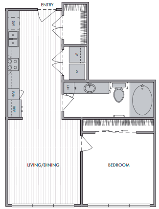 1 Bed_1 Bath_B floor plan