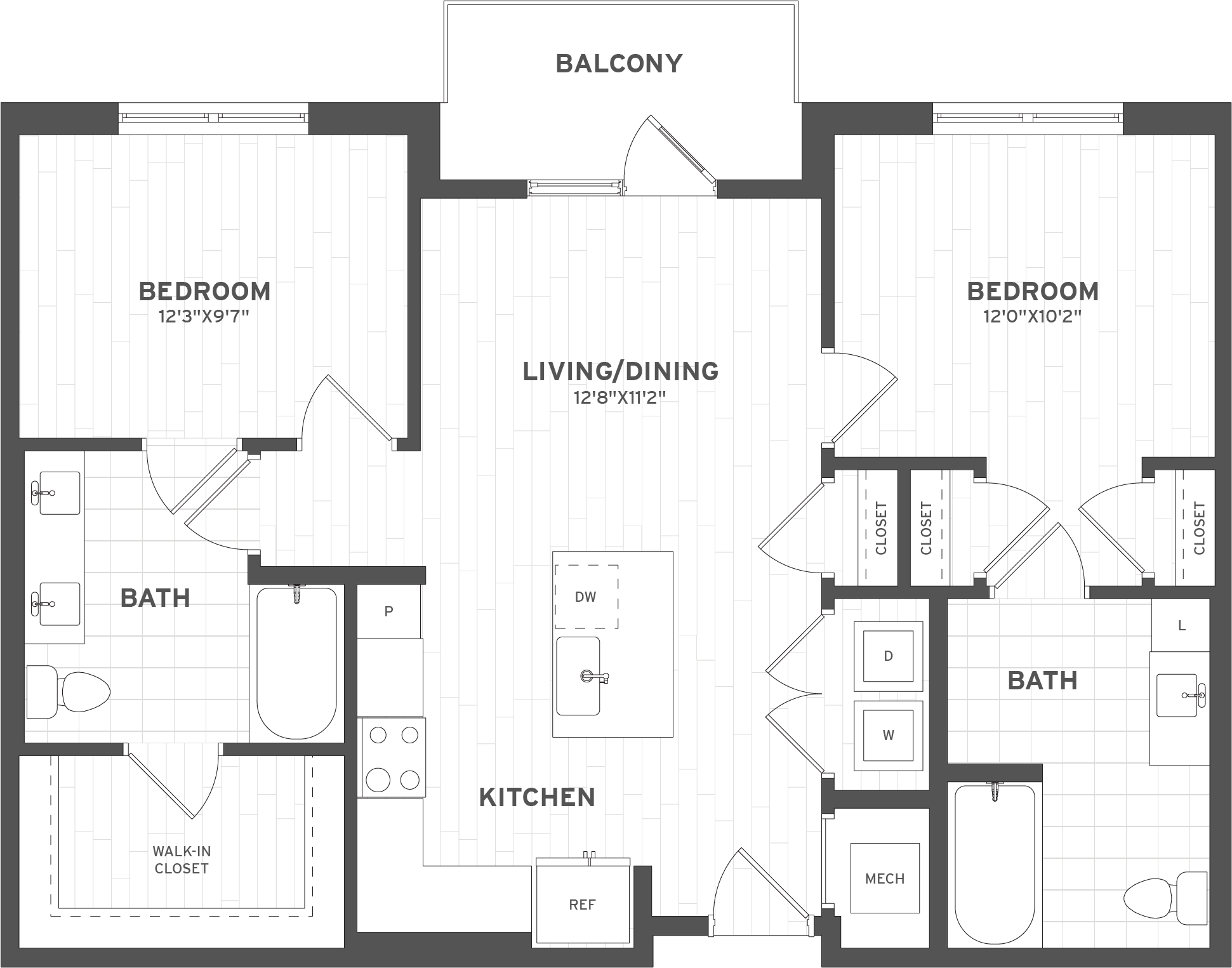 2 Bed/2 Bath ADA-B1A floor plan