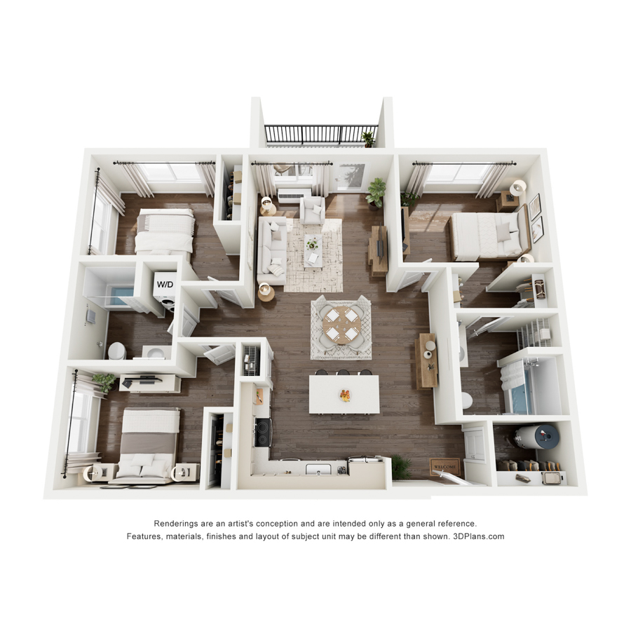 E.1 Three Bedroom floor plan