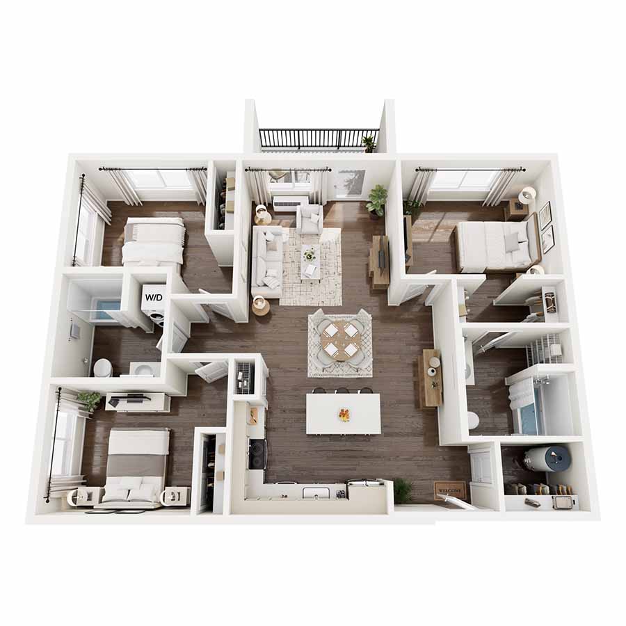 E.2 Three Bedroom floor plan