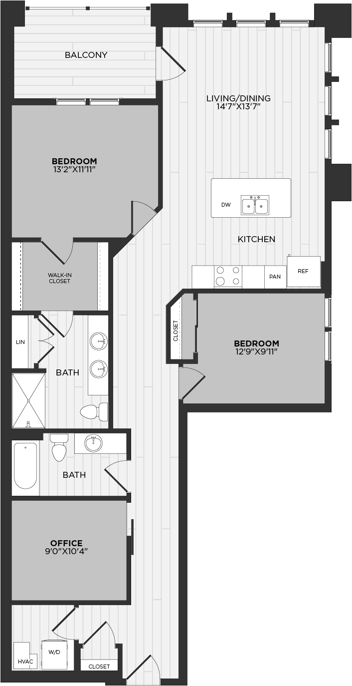 2 Bed/2 Bath Den-E1 floor plan