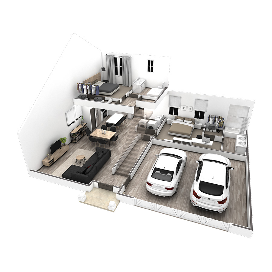 2 Bedroom Garden with 2 Car Garage floor plan