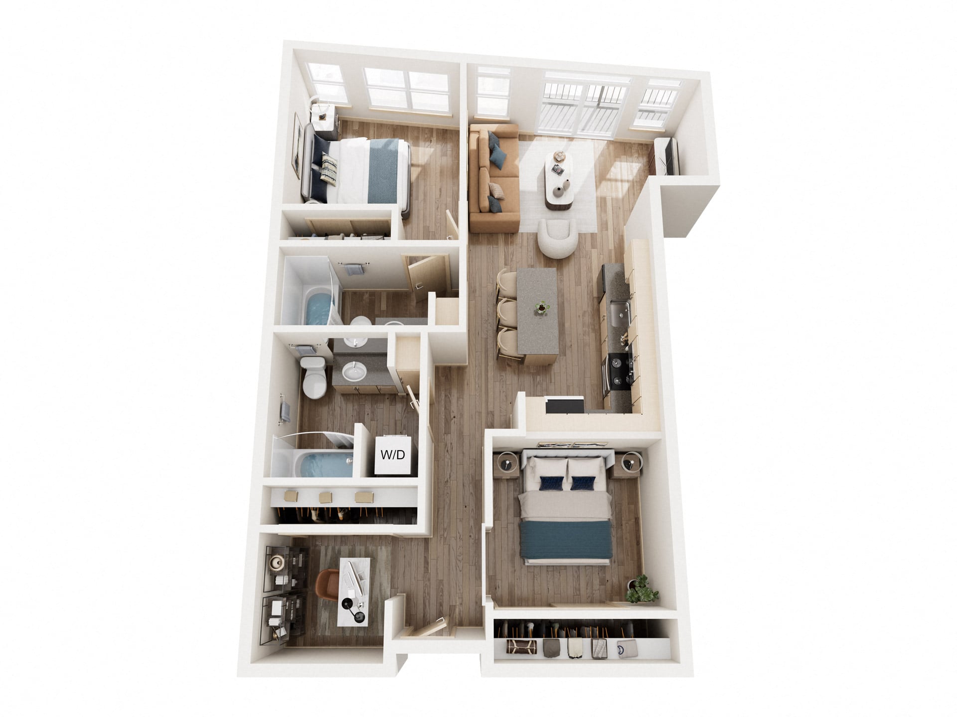 Two Bedroom Two Bath 937 -1033 Sq. Feet floor plan