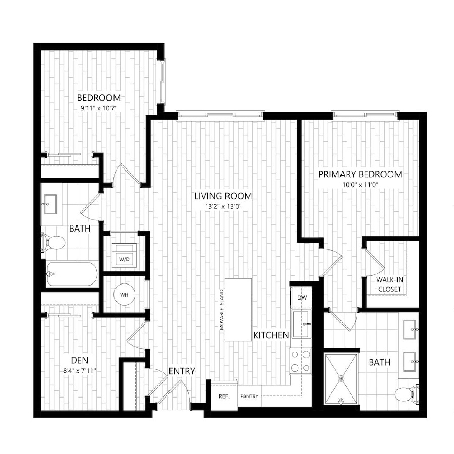 BD1-2X2 Den floor plan
