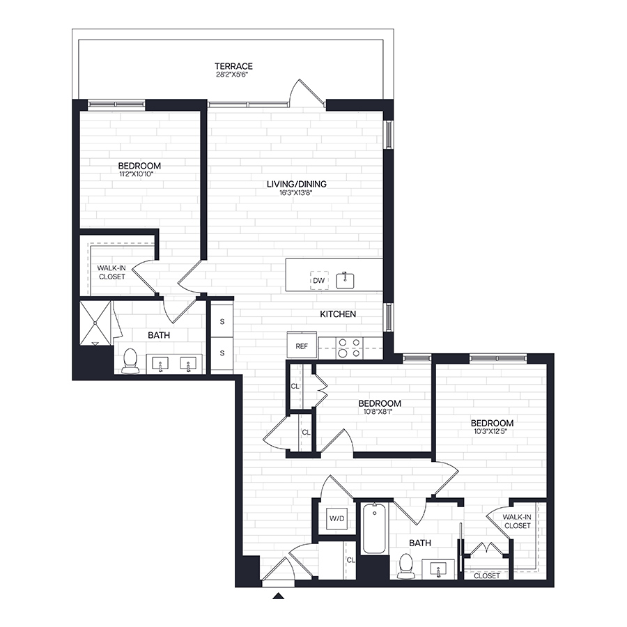 3 Bed/2 Bath - C1PH floor plan