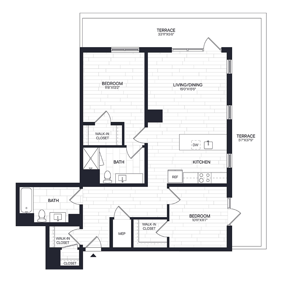 2 Bed/2 Bath - B16PH floor plan