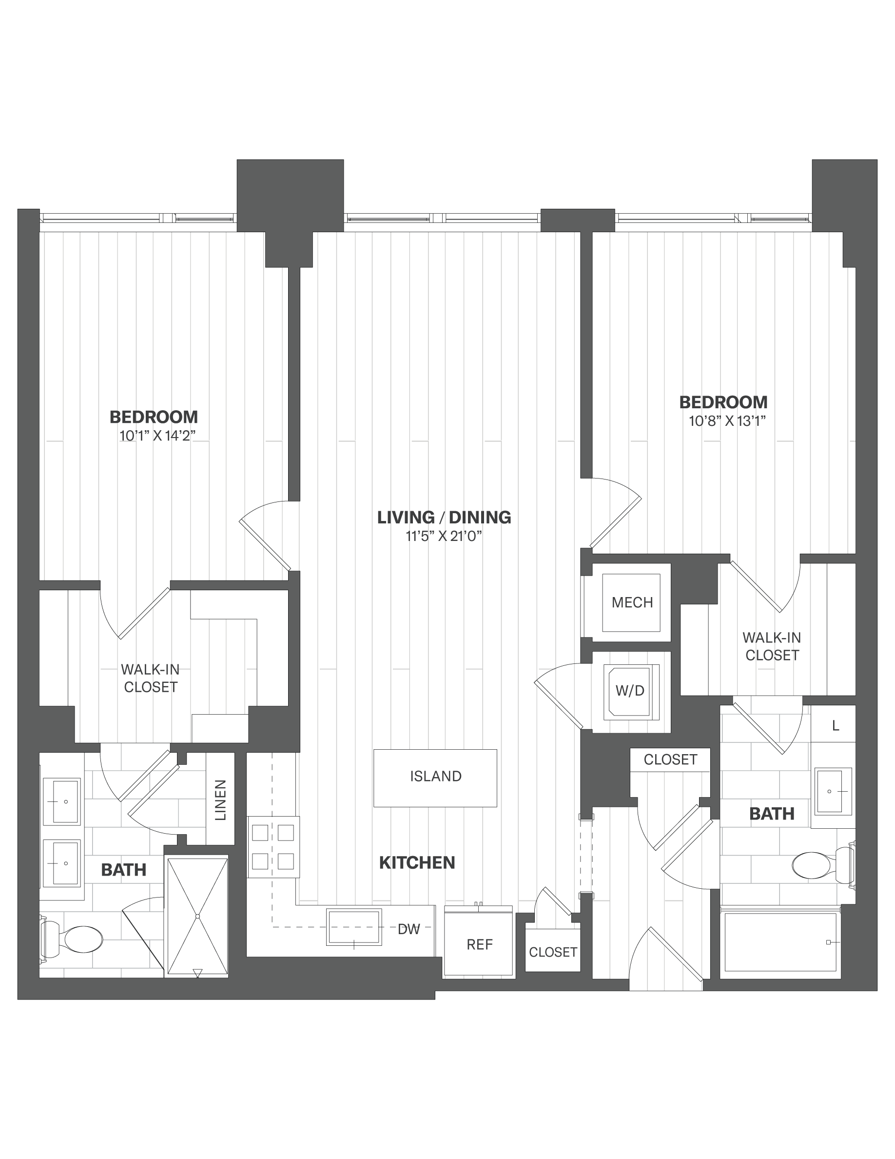 2B1 - 2 Bed/2 Bath floor plan