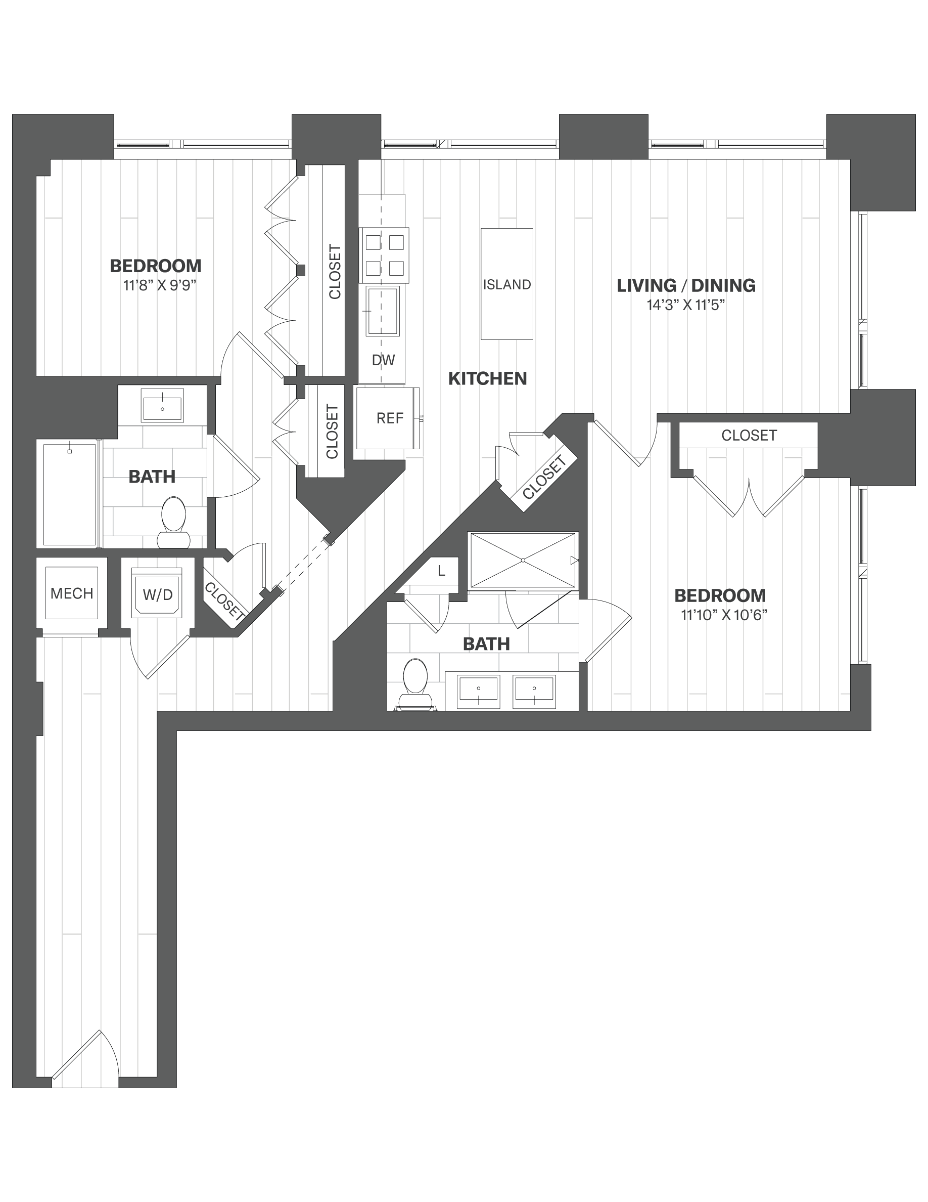 2E1 - 2 Bed/2 Bath floor plan