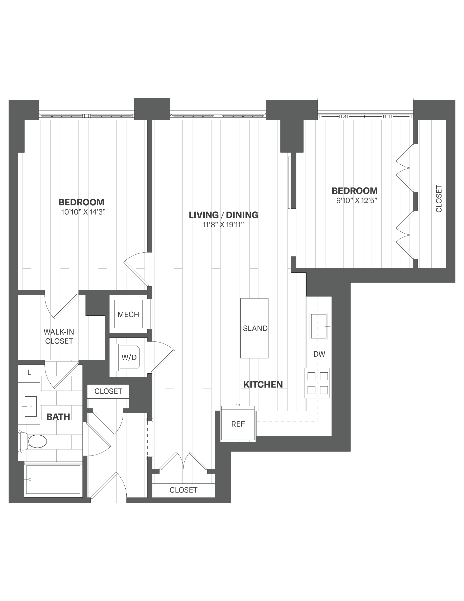 1L2 - 2 Bed/1 Bath floor plan