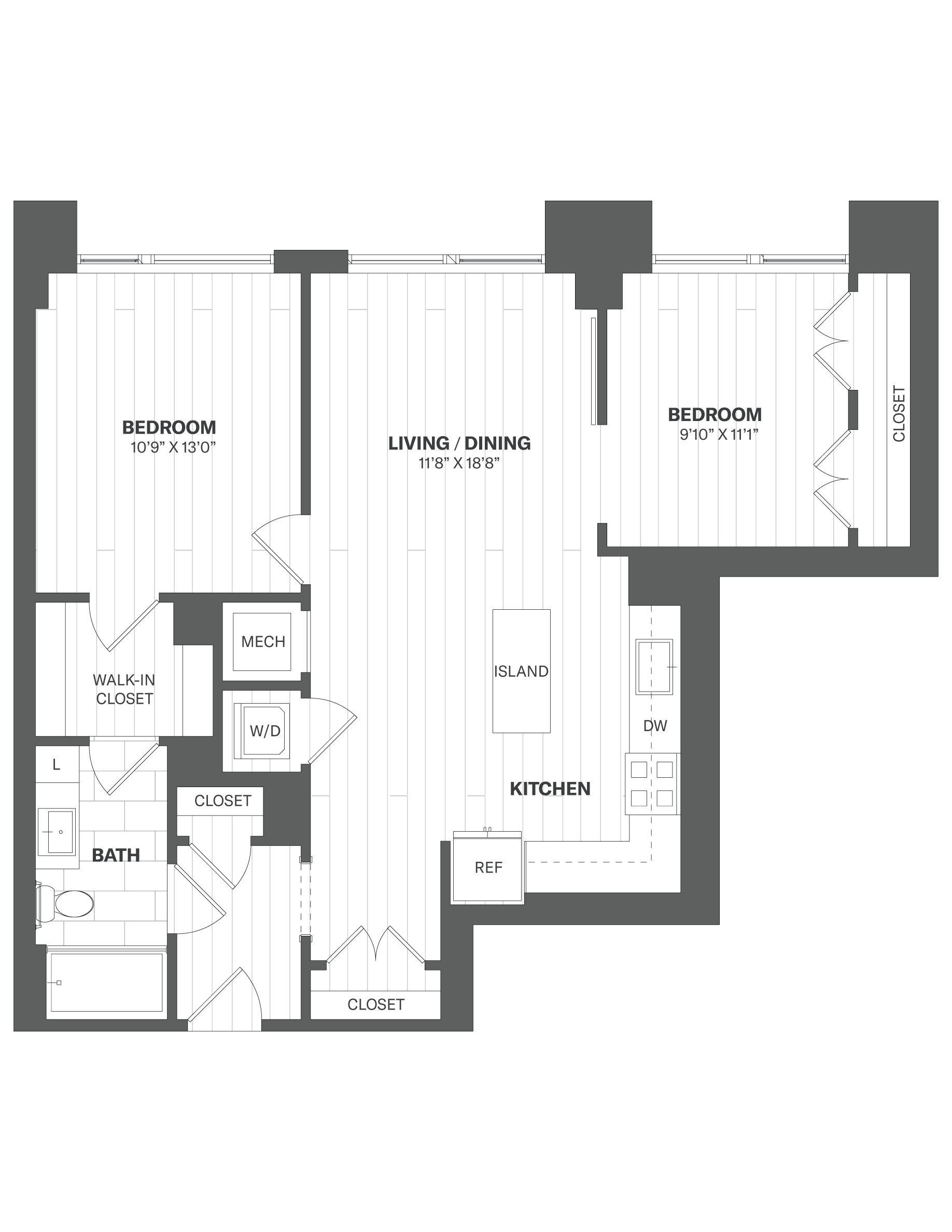 1L1 - 2 Bed/1 Bath floor plan