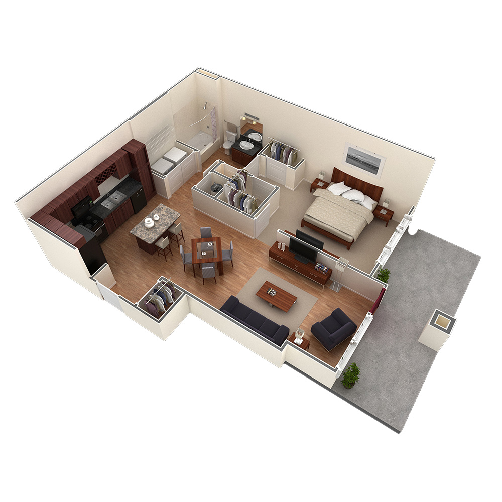 1 BR Designer Courtyard floor plan