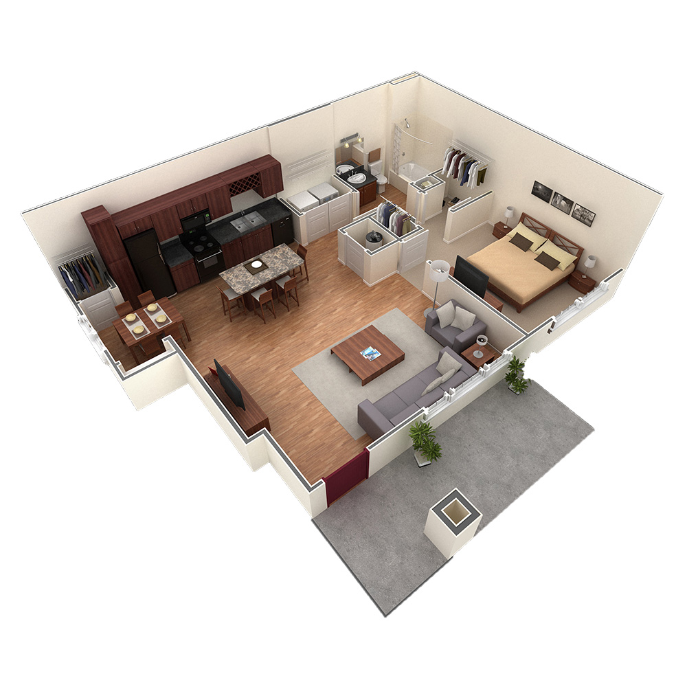 1 BR Grand Courtyard Garage floor plan