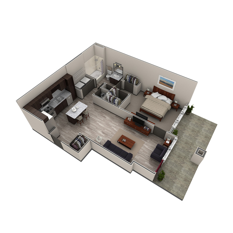 1 BR Designer Courtyard Garage floor plan