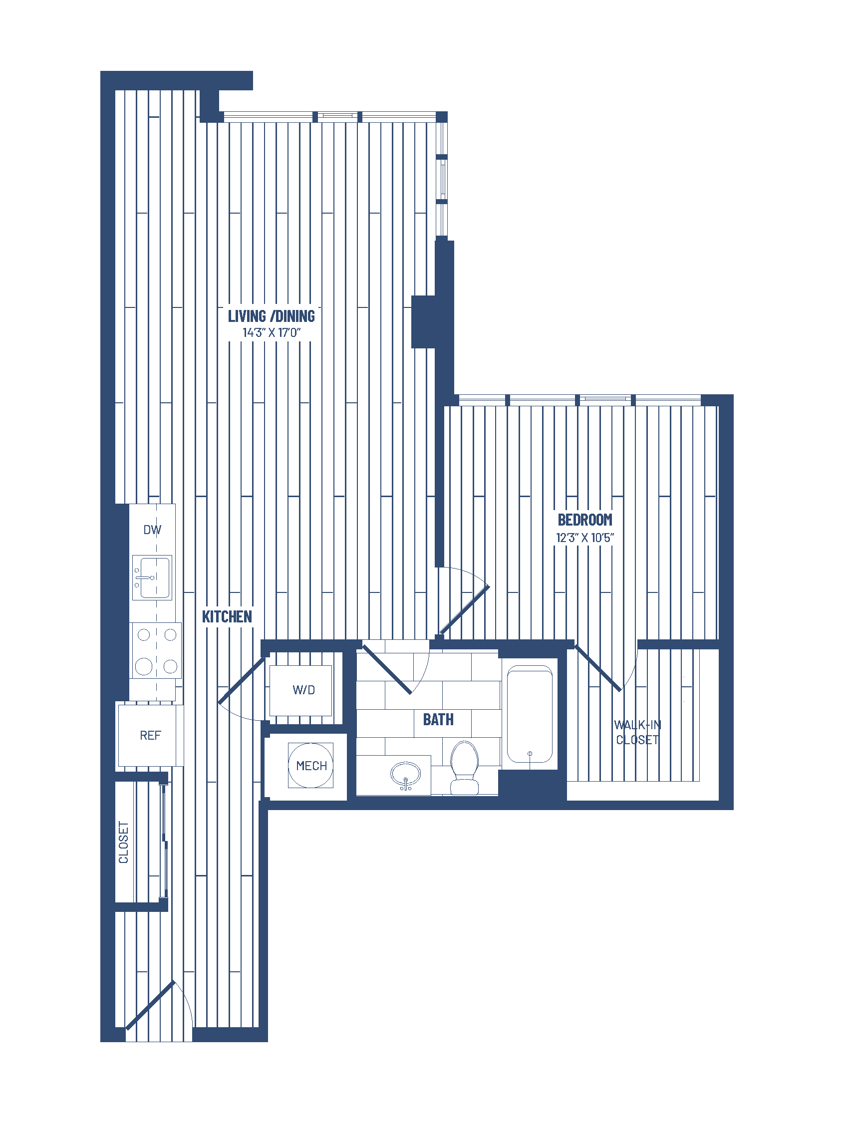 1 Bed/1 Bath-H1E floor plan