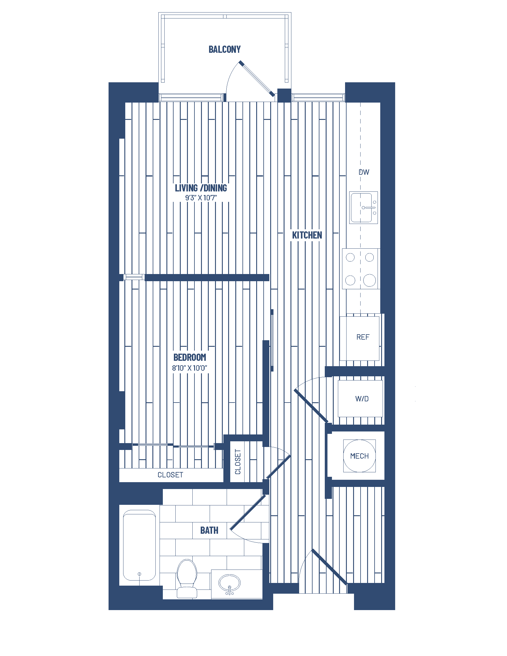 1 Bed/1 Bath Junior-HJR1A-Balcony floor plan