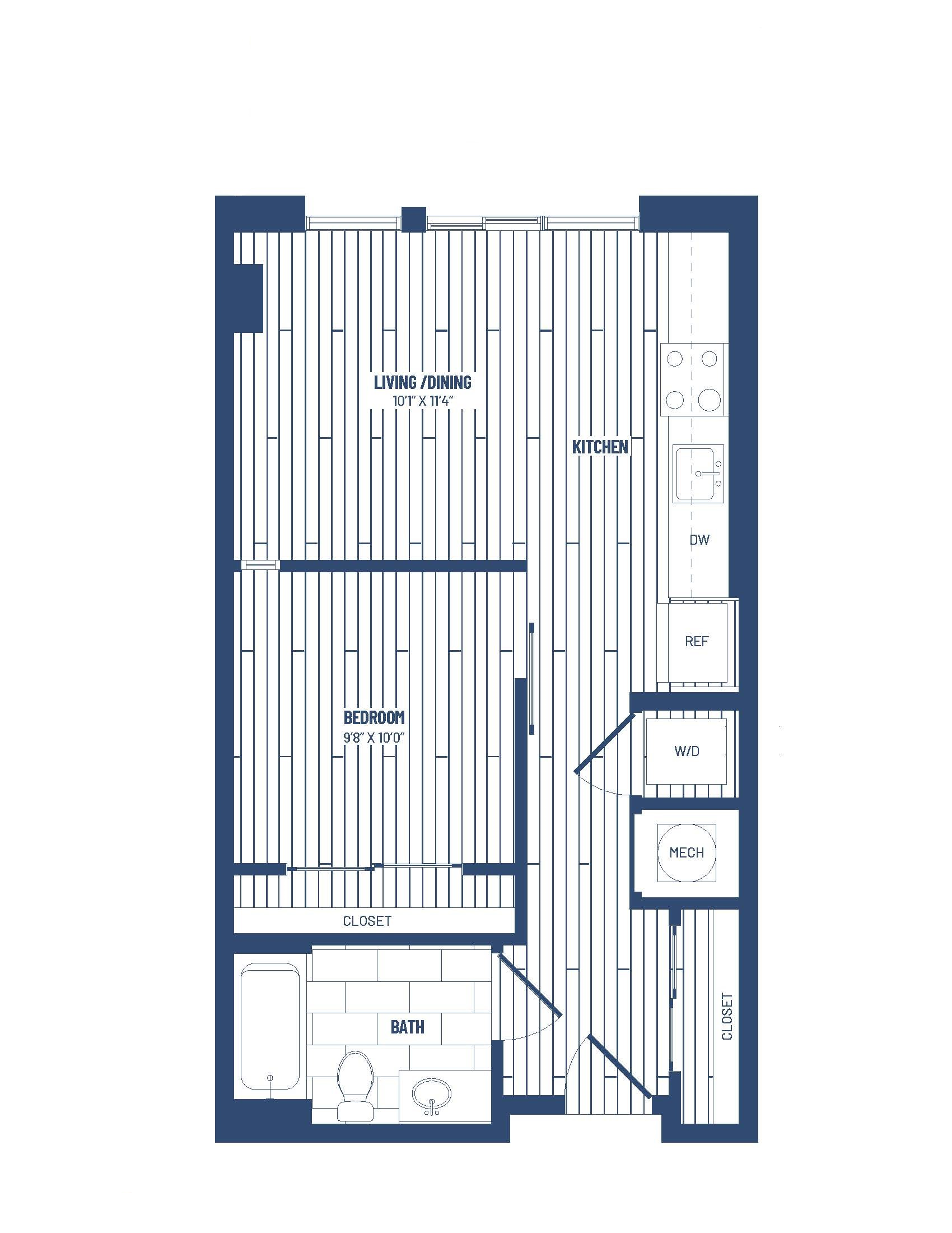 1 Bed/1 Bath Junior-HJR1B floor plan