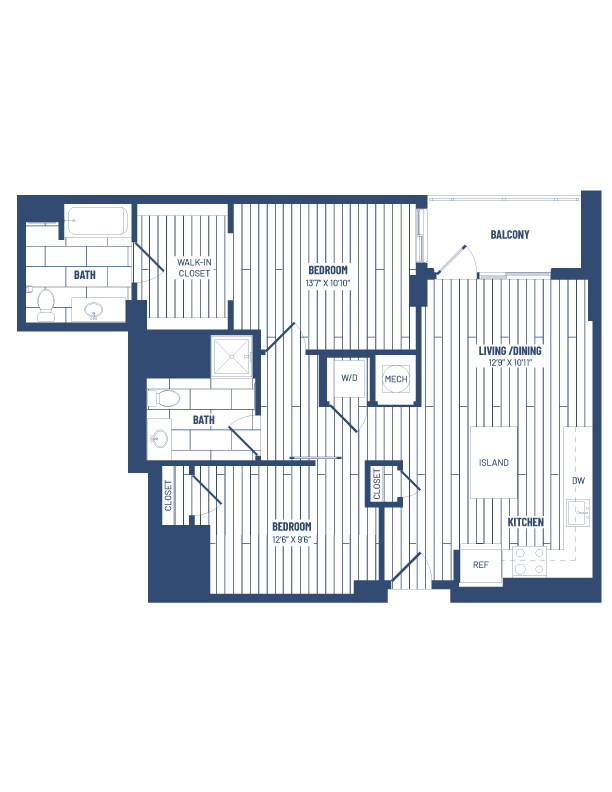 2 Bed/2 Bath Junior-HJR2D floor plan