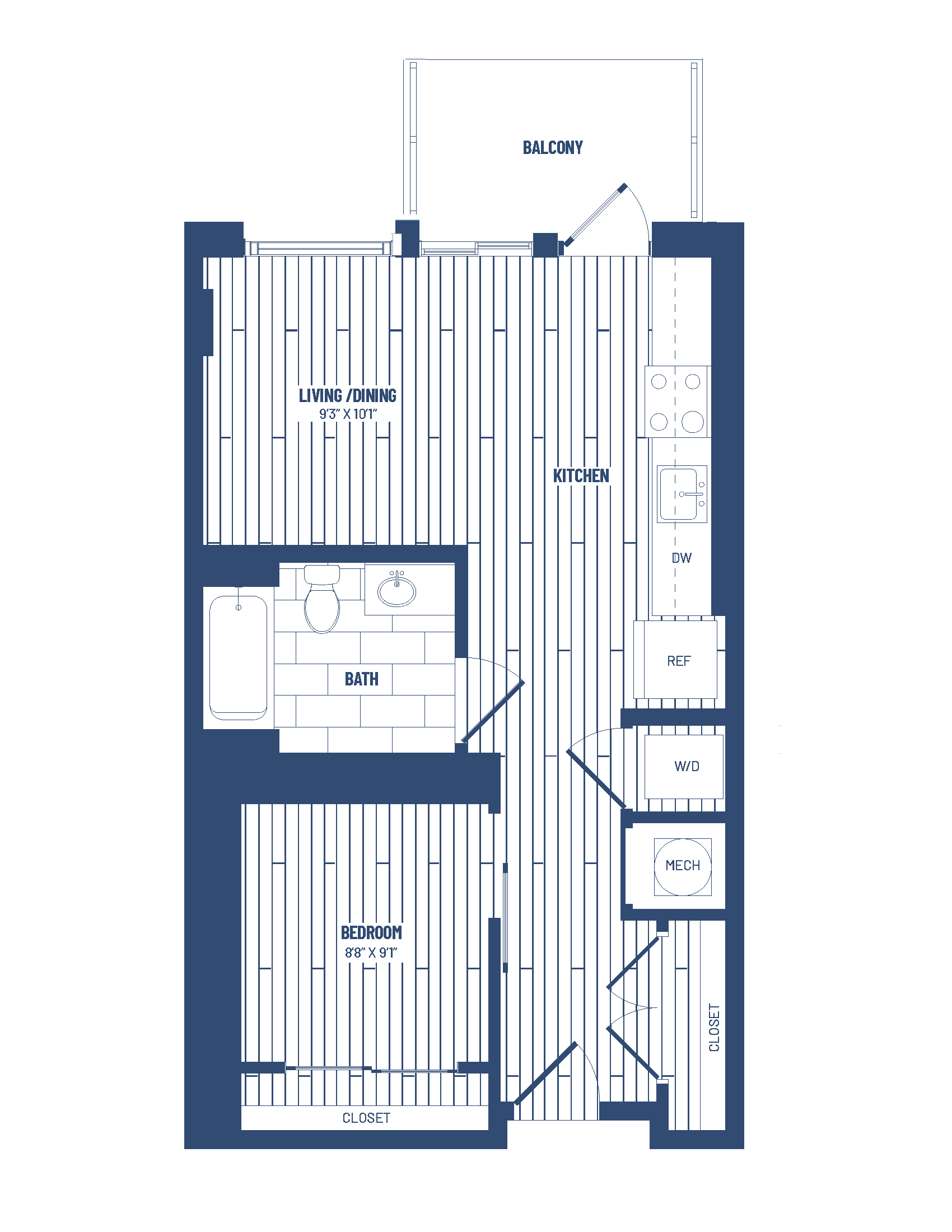 1 Bed/1 Bath Junior-HJR1E-Balcony floor plan