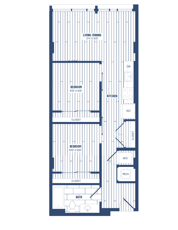 2 Bed/1 Bath Junior-HJR2Ab  x14/x16 floor plan