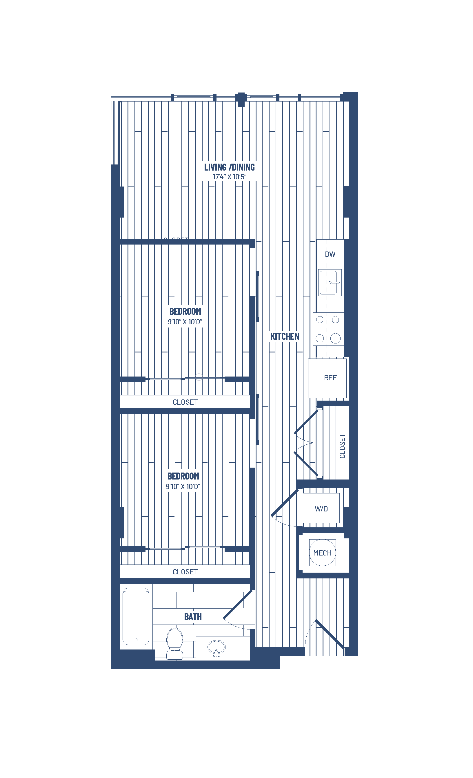 2 Bed/1 Bath Junior-HJR2Ad  x12/x18 floor plan
