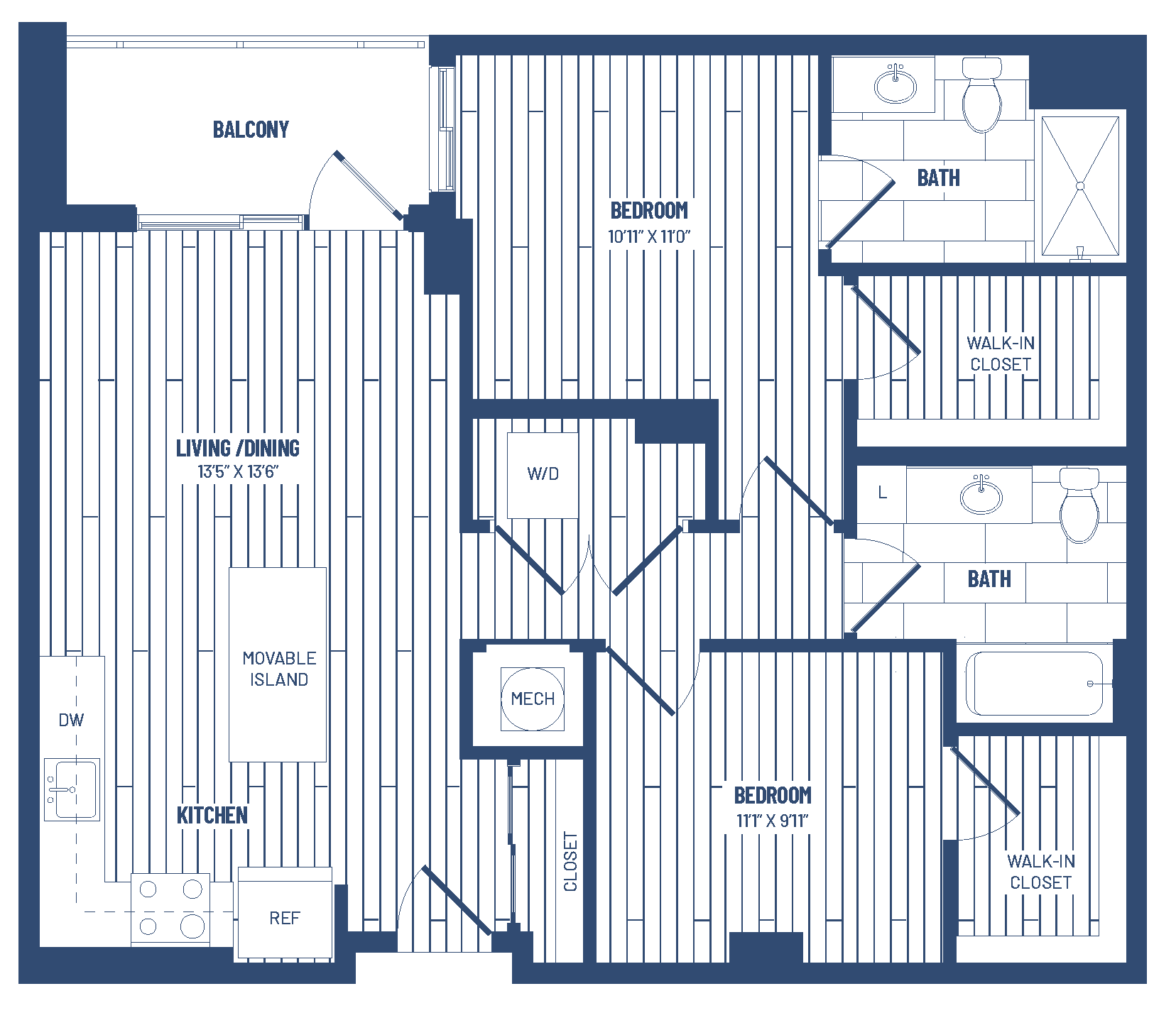 2 Bed/2 Bath Junior-HJR2C  x15/x19 floor plan