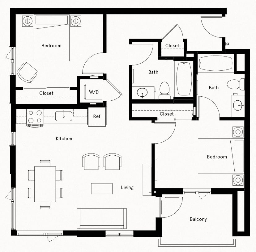 2 Bed/2 Bath-E1 floor plan