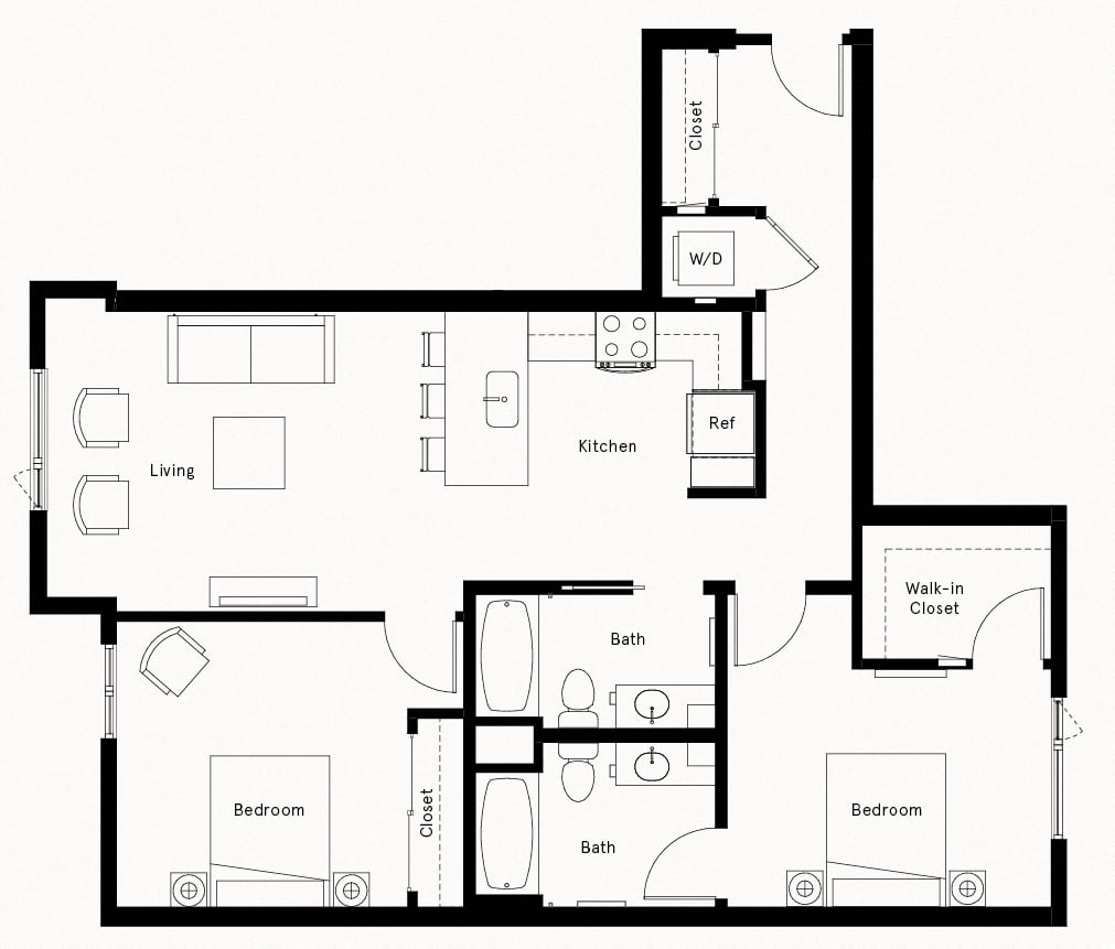 2 Bed/2 Bath-H1 floor plan