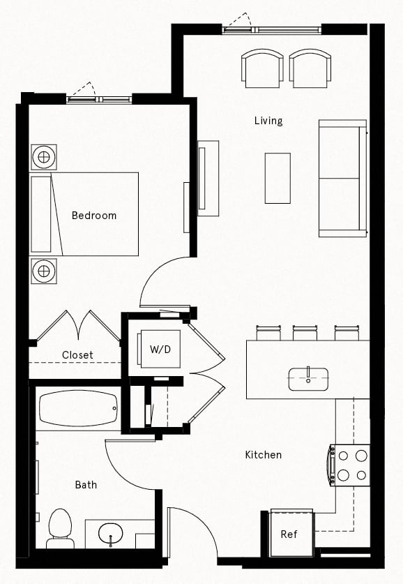 1 Bed/1 Bath-D2 floor plan