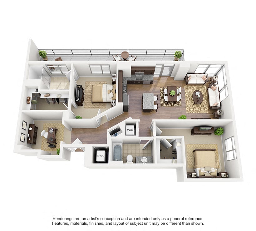 2 Bed/2 Bath Den-D02 floor plan