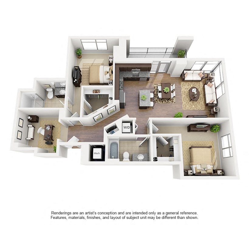 2 Bed/2 Bath Den-D01 floor plan