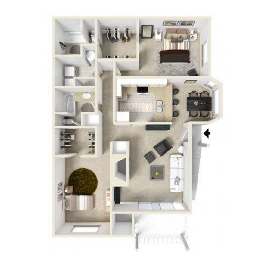 2X2BR1 T3 floor plan