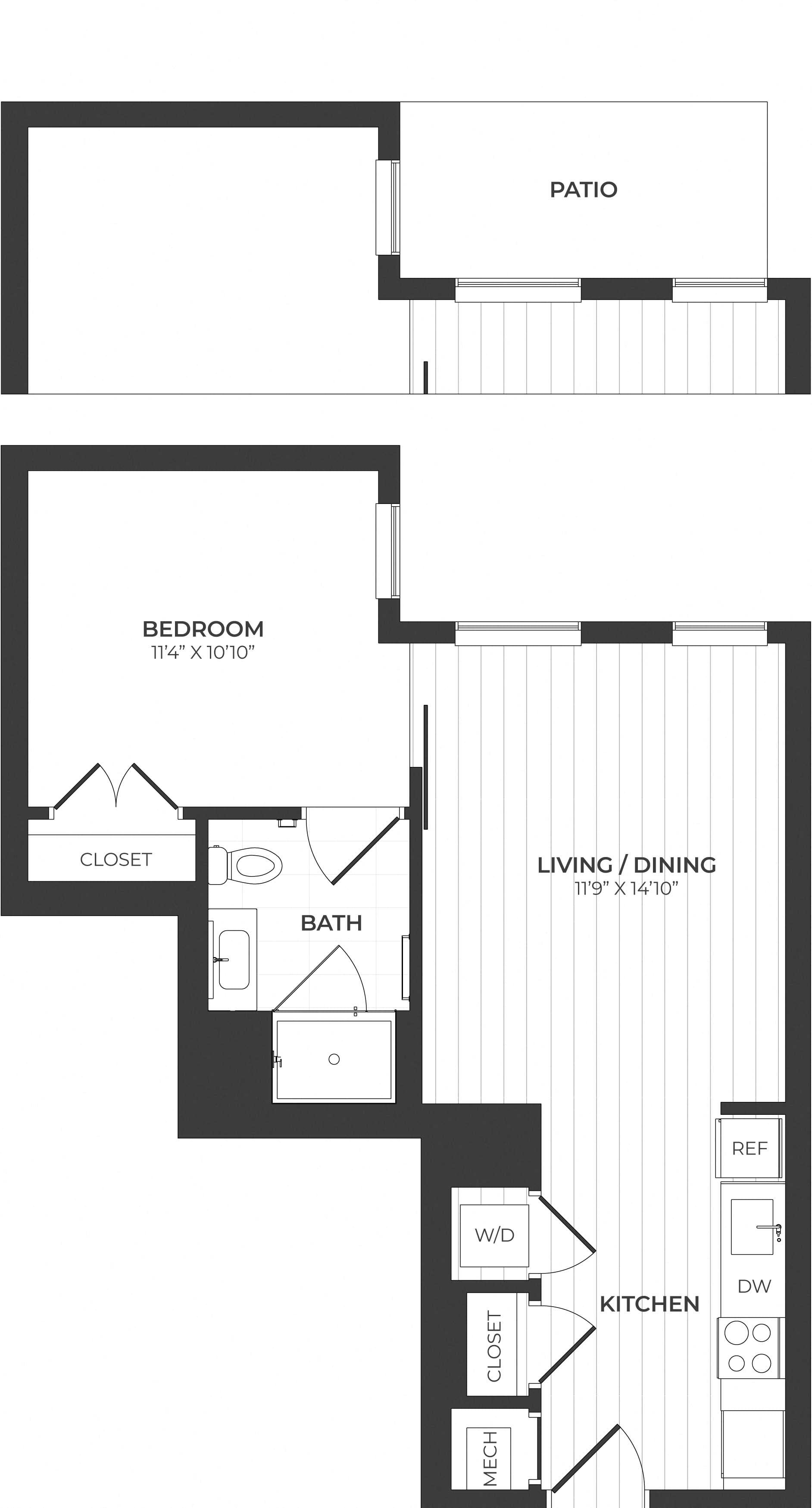 1 Bed/1 Bath-J3-Center floor plan