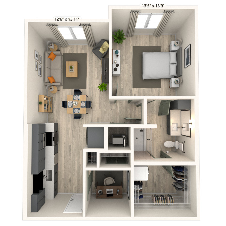 AA 1x1 807 SF-FP floor plan