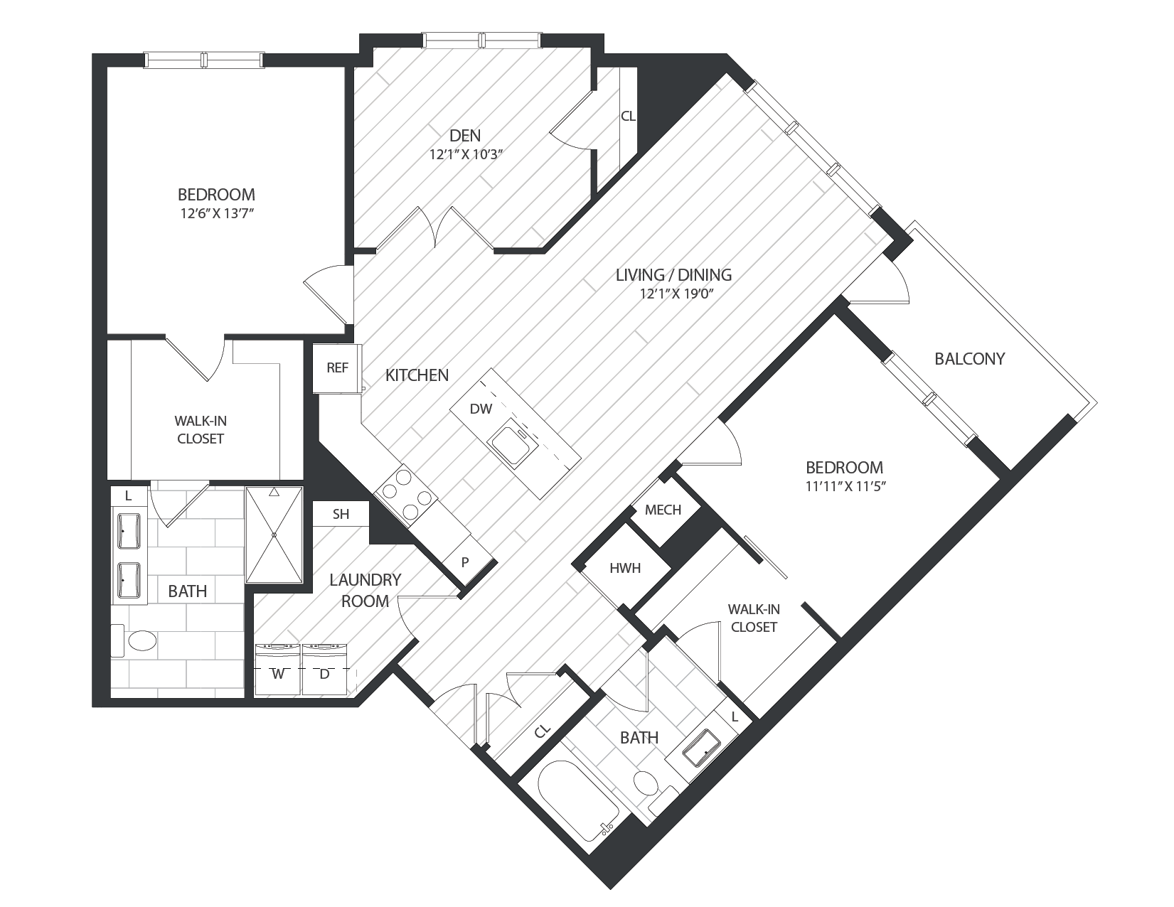 2 Bed/2 Bath Den-B9A floor plan