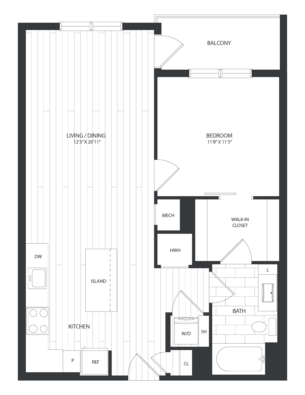 1 Bed/1 Bath-A1B floor plan