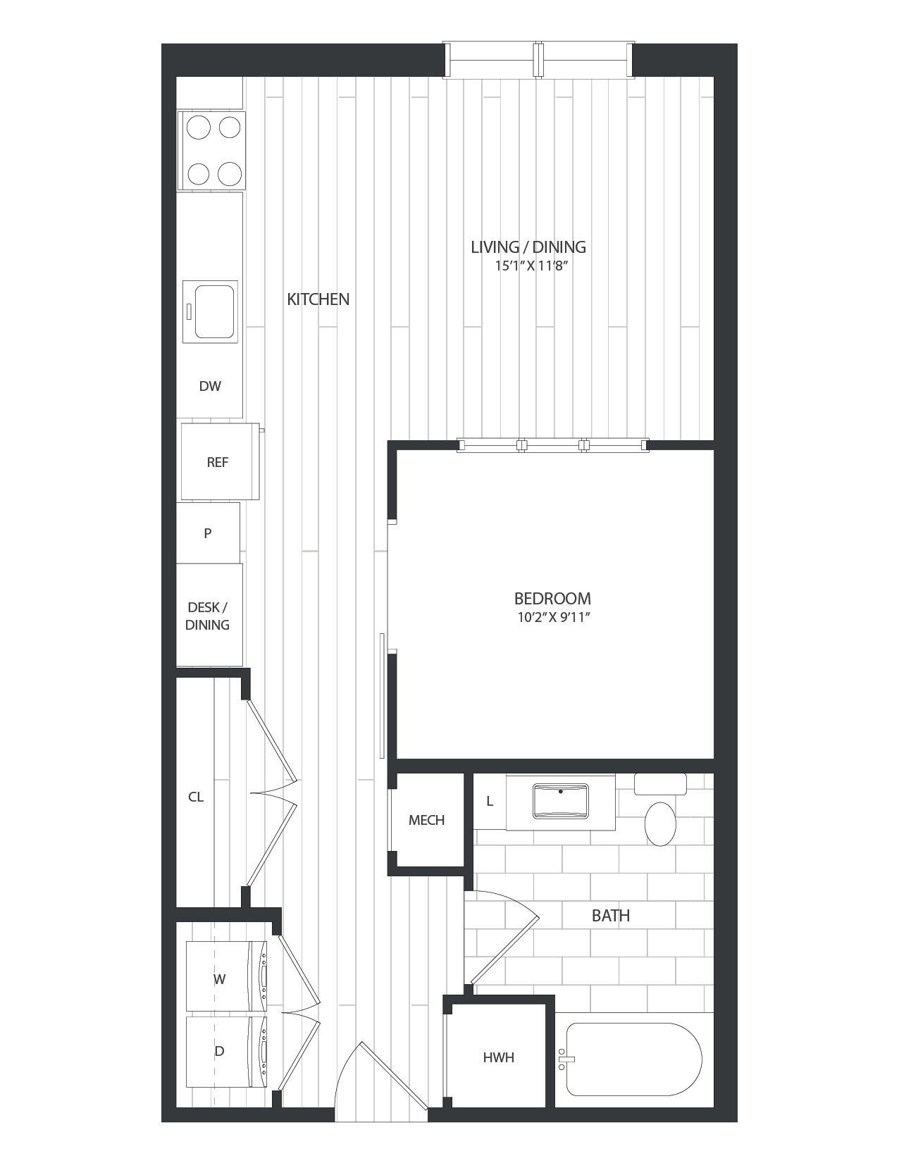 1 Bed/1 Bath Jr-D1A floor plan