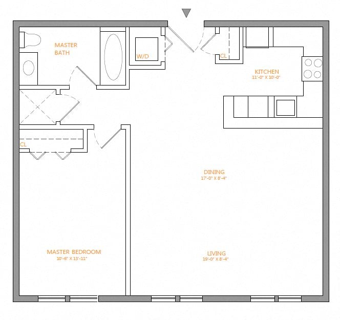 1 Bed/1 Bath-J floor plan
