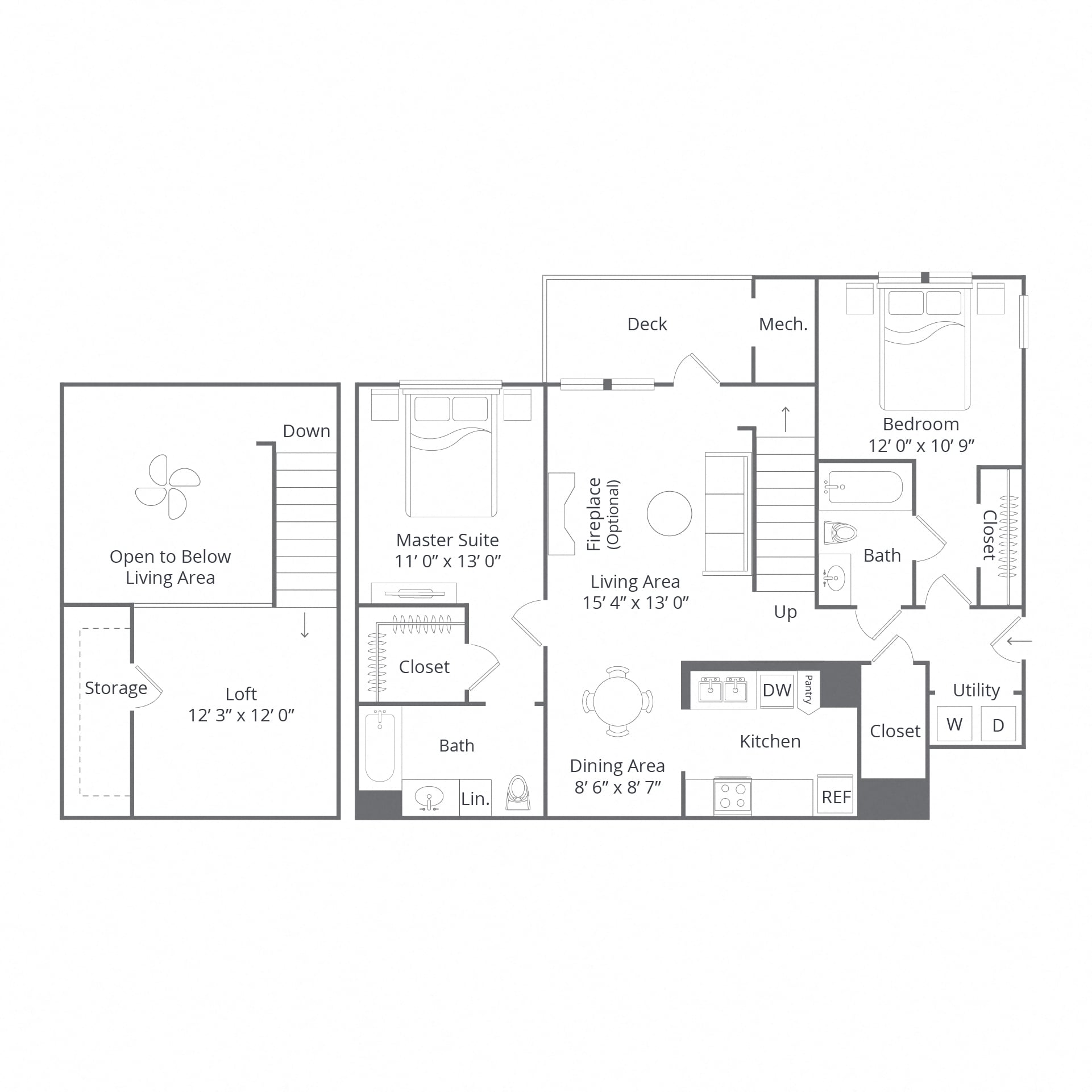 2 Bed/2 Bath Loft-Laurel floor plan