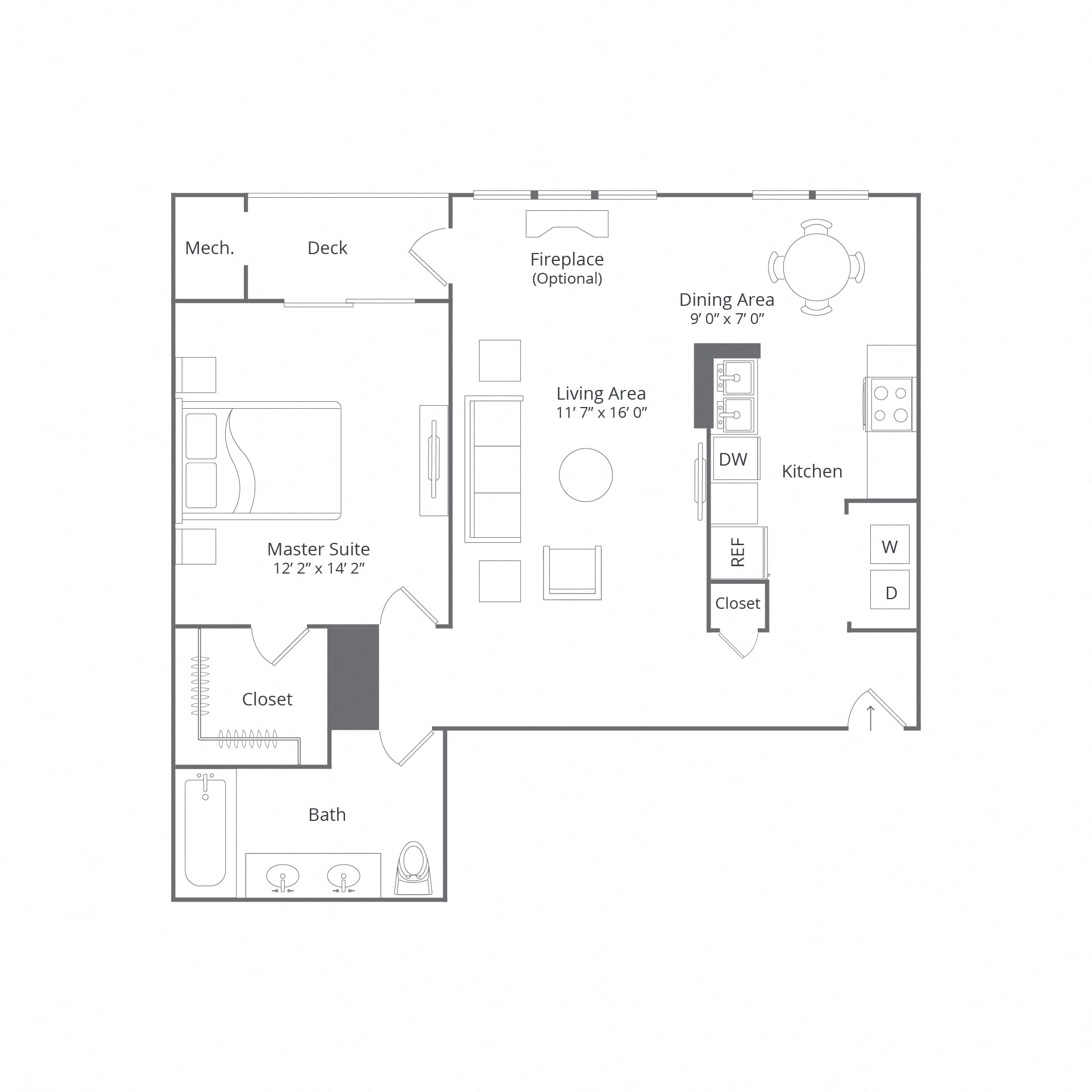 1 Bed/1 Bath-Crossbrook Terrace floor plan