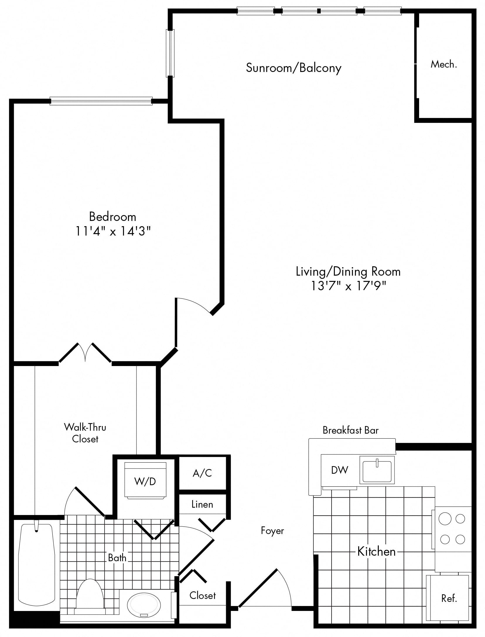 1 Bedroom 1 Bathroom 1D floor plan