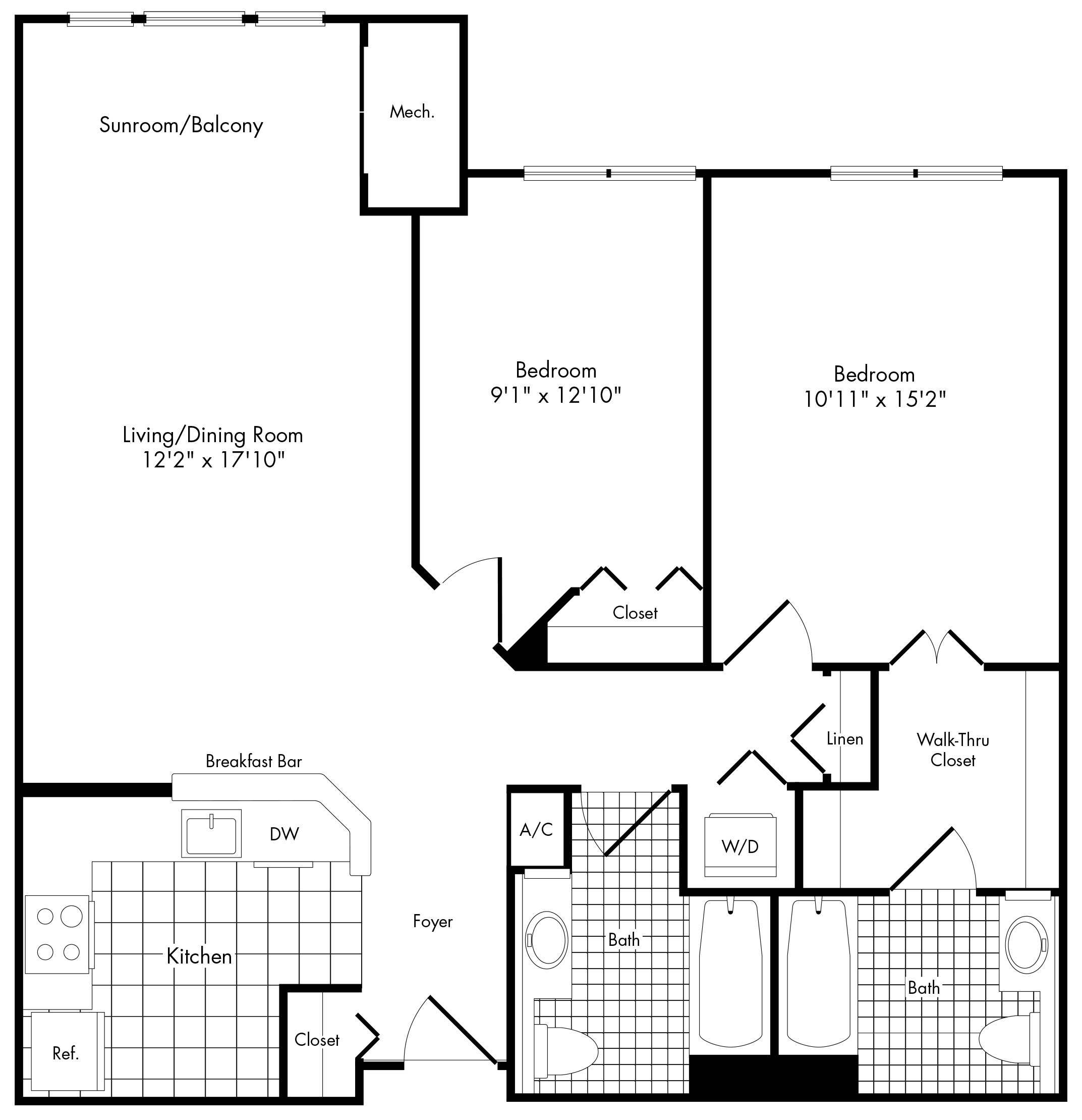 2 Bedroom 2 Bathroom 2B floor plan
