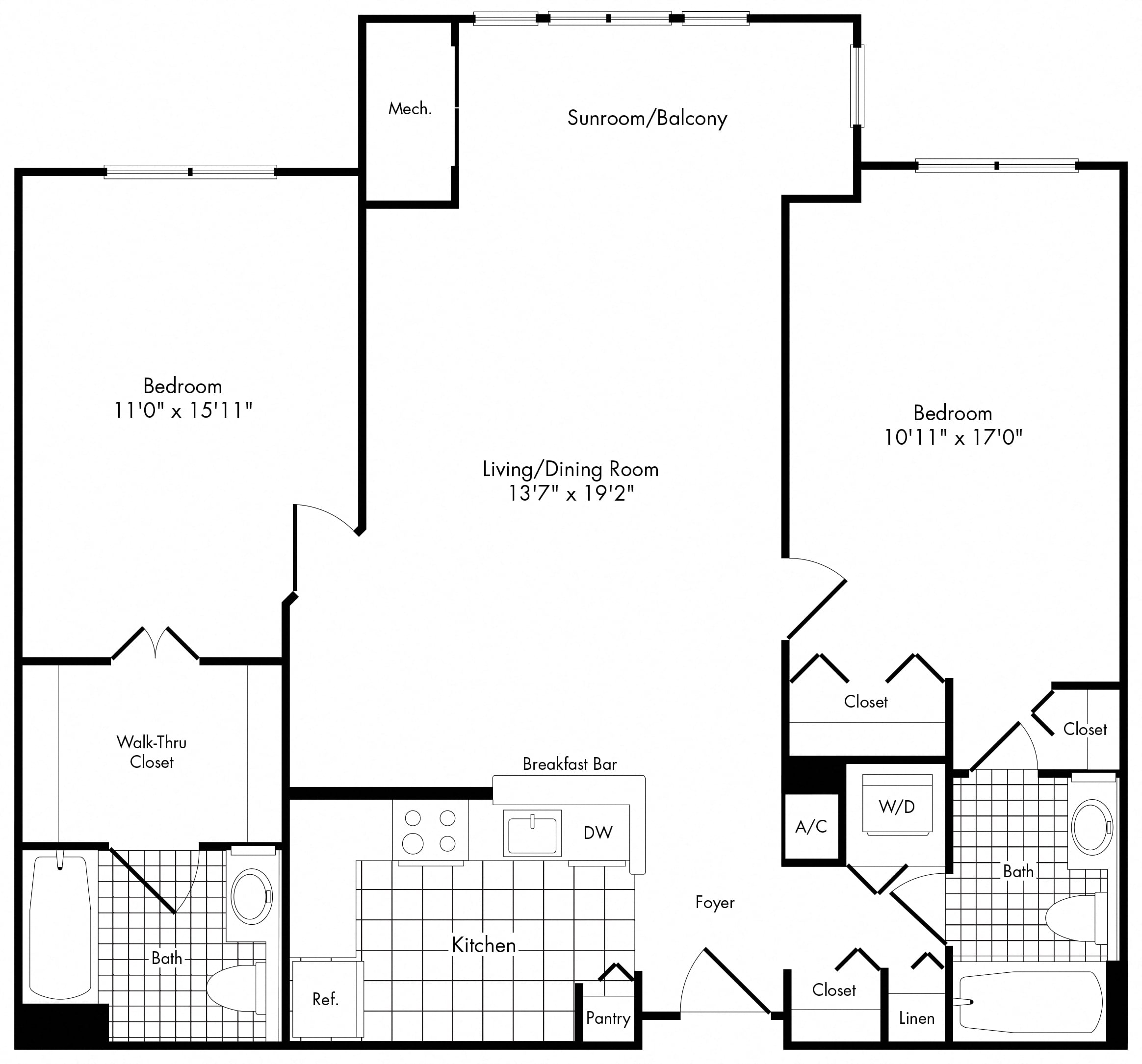 2 Bedroom 2 Bathroom 2C floor plan