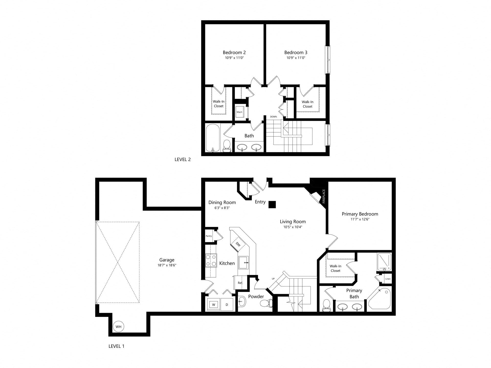 3 Bed 2.5- 1540 sq ft Townhome floor plan
