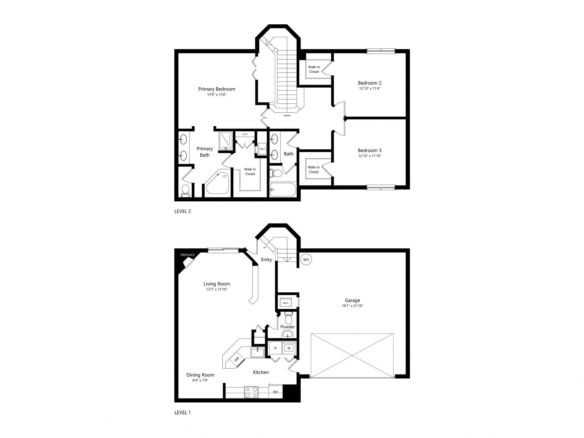 3 Bed 2.5- 1730 sq ft Townhome floor plan