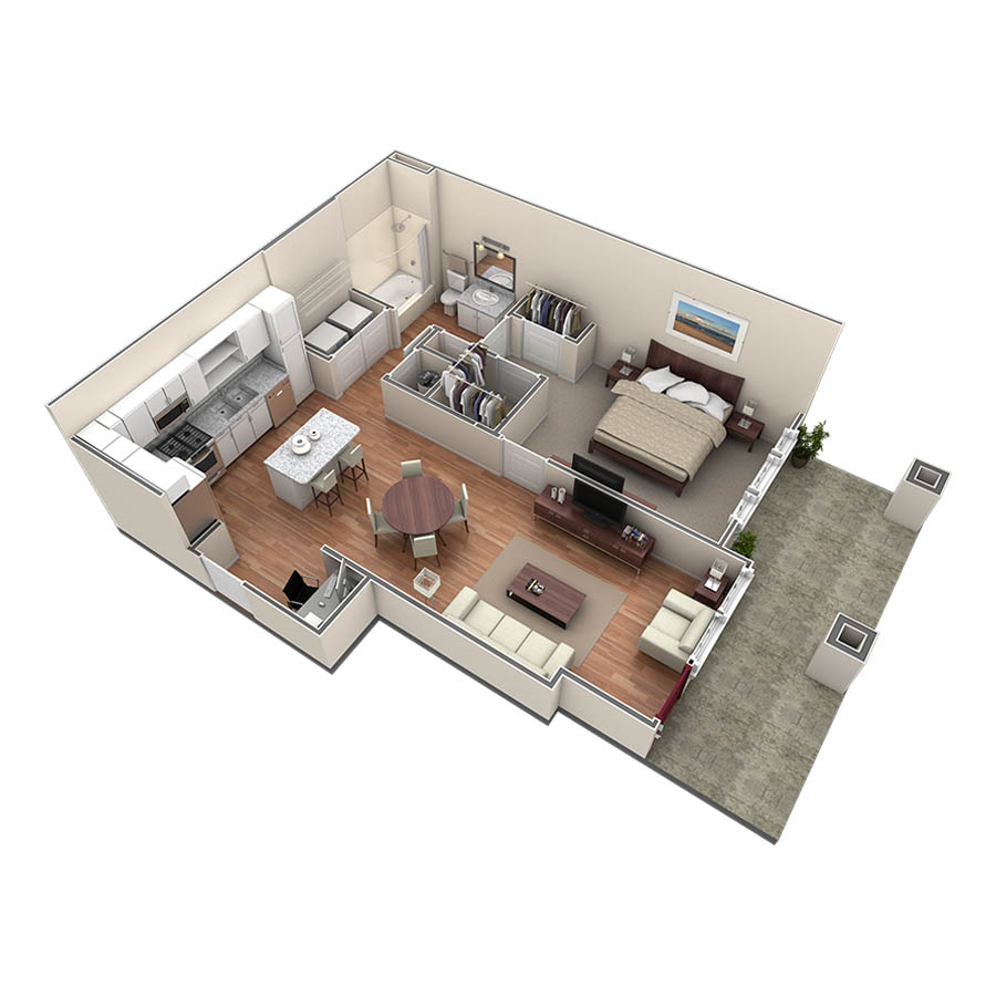 1 BR Designer Courtyard floor plan
