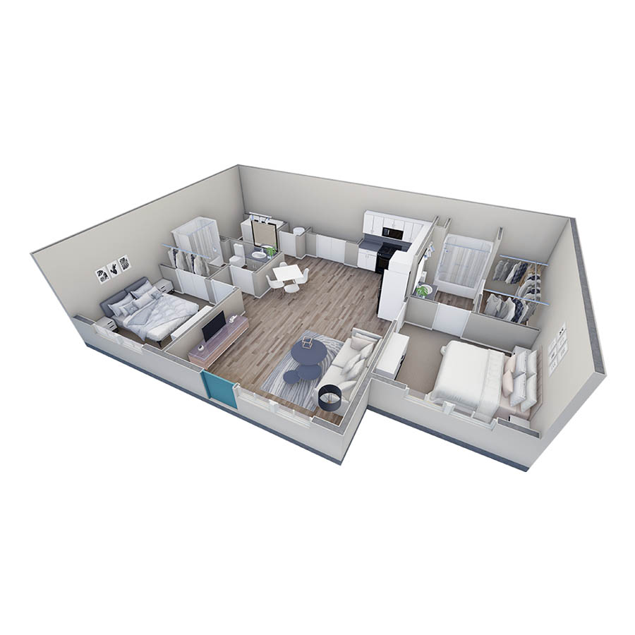 2-2 BR Retreat Courtyard floor plan