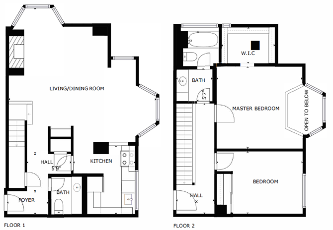 2 Bed, 1.5 Bath floor plan