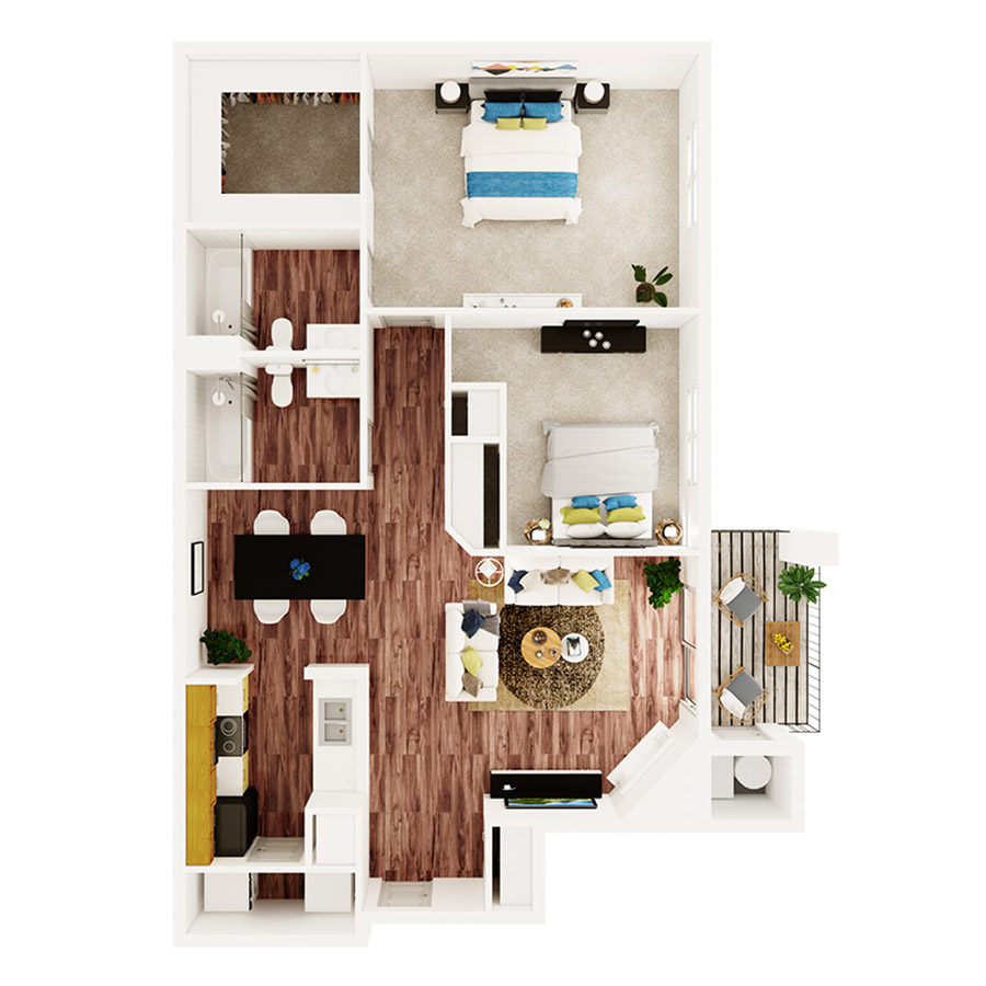 2x2BR1 floor plan
