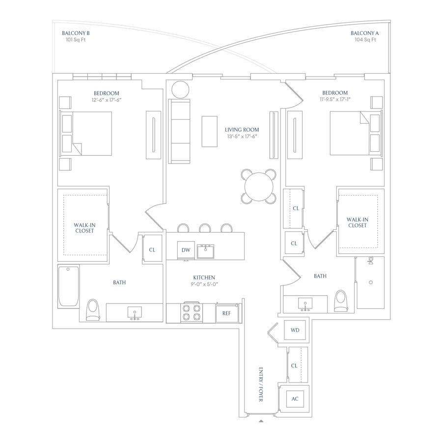 #SHW1205 - 2 bedroom floorplan layout with 2 bathrooms and 1082 square feet