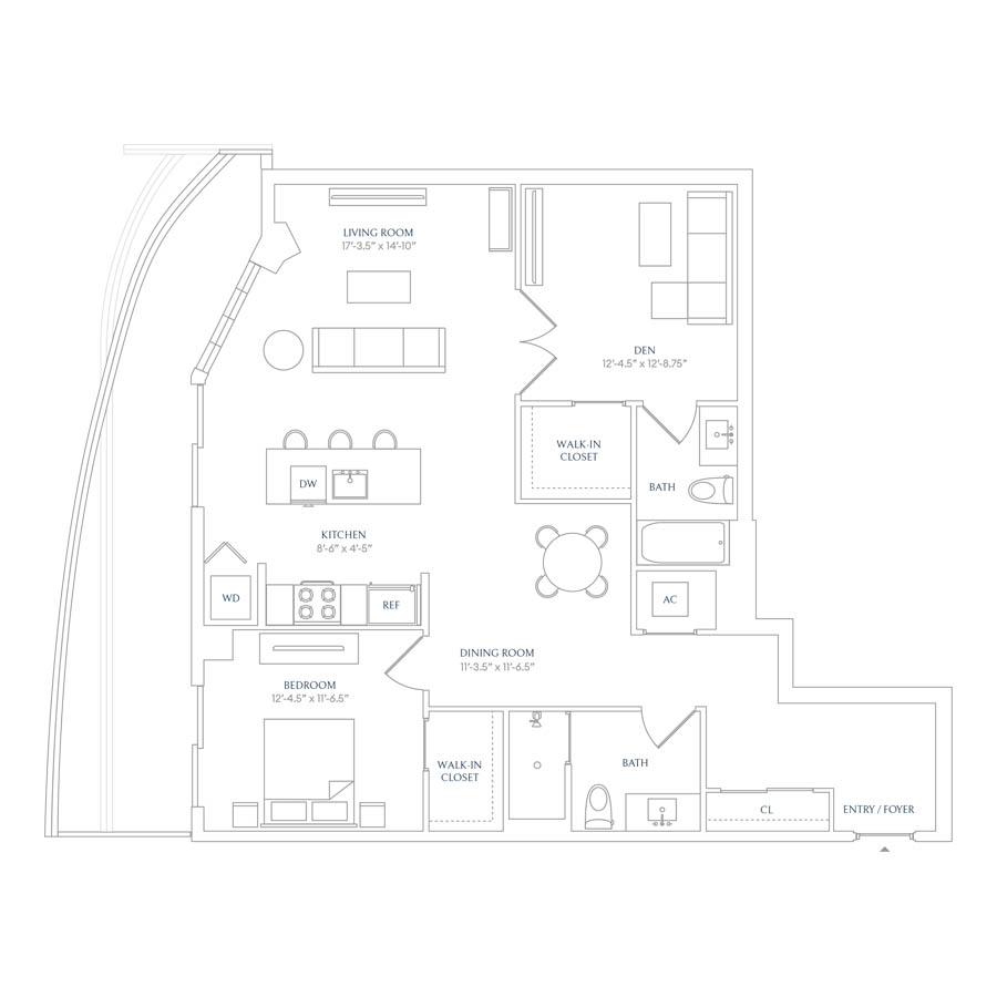 #SHW0201 - 1 bedroom floorplan layout with 2 bathrooms and 1101 square feet